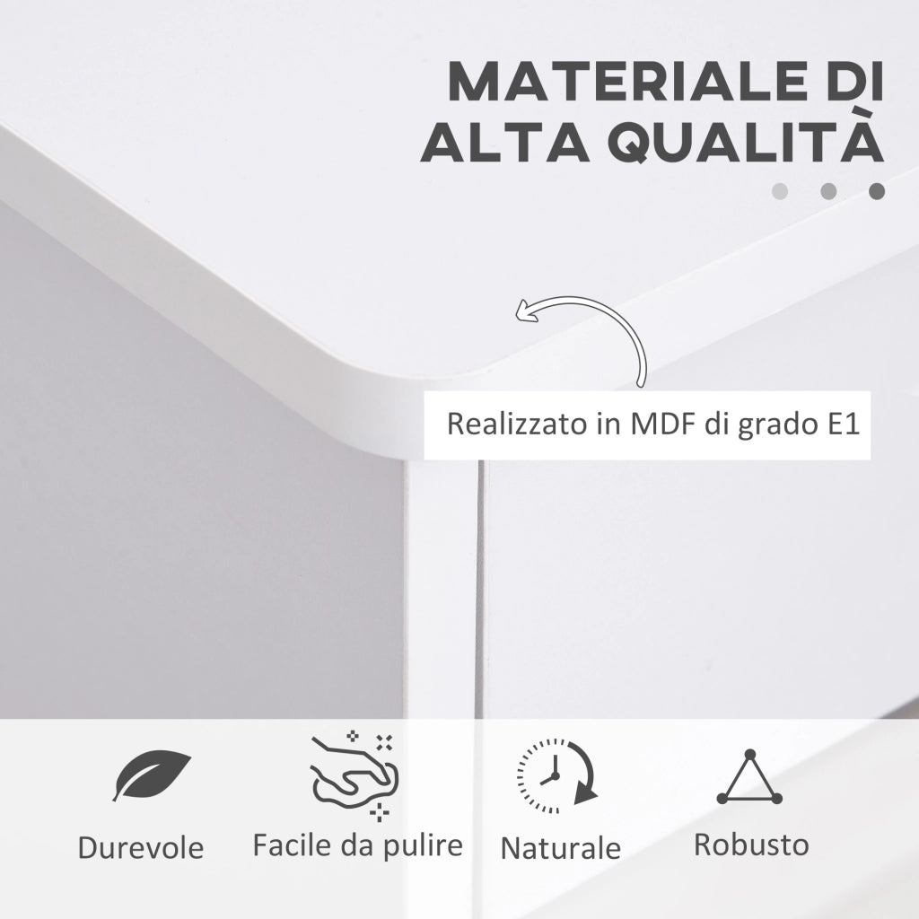 Scrivania Moderna per PC e Computer con 2 Cassetti e 1 Armadietto, Scrivania con Libreria Salvaspazio per Ufficio o Camera in Legno, Bianco