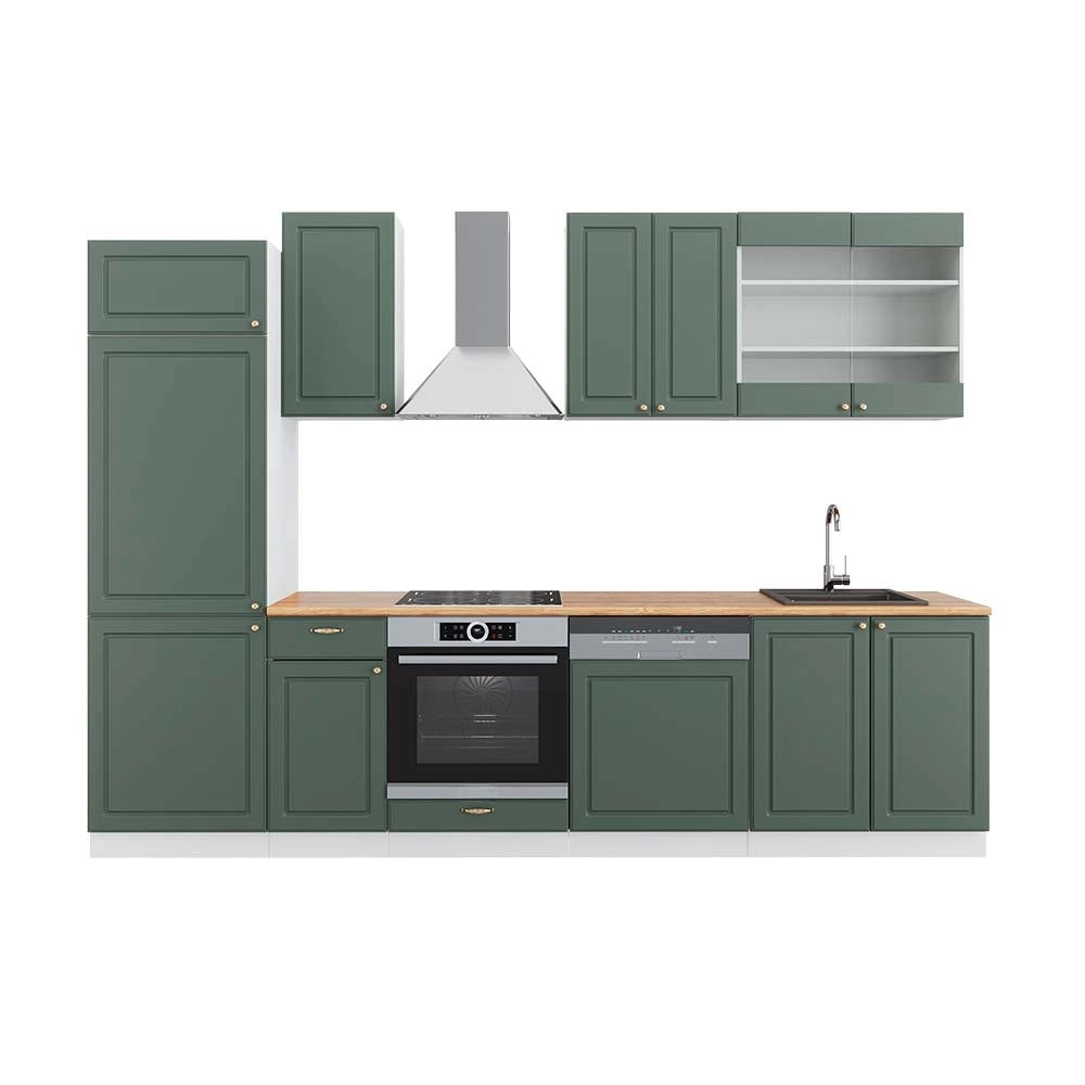 Cucina componibile Fame-Line Verde-oro rustico/Bianco 300 cm, PL Rovere Vicco