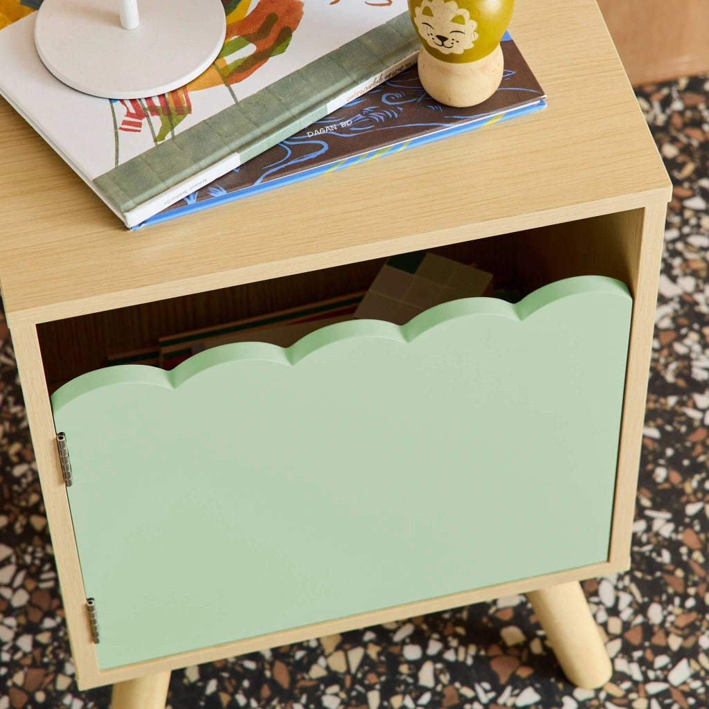 Comodino per bambini decorazione legno 1 anta, verde