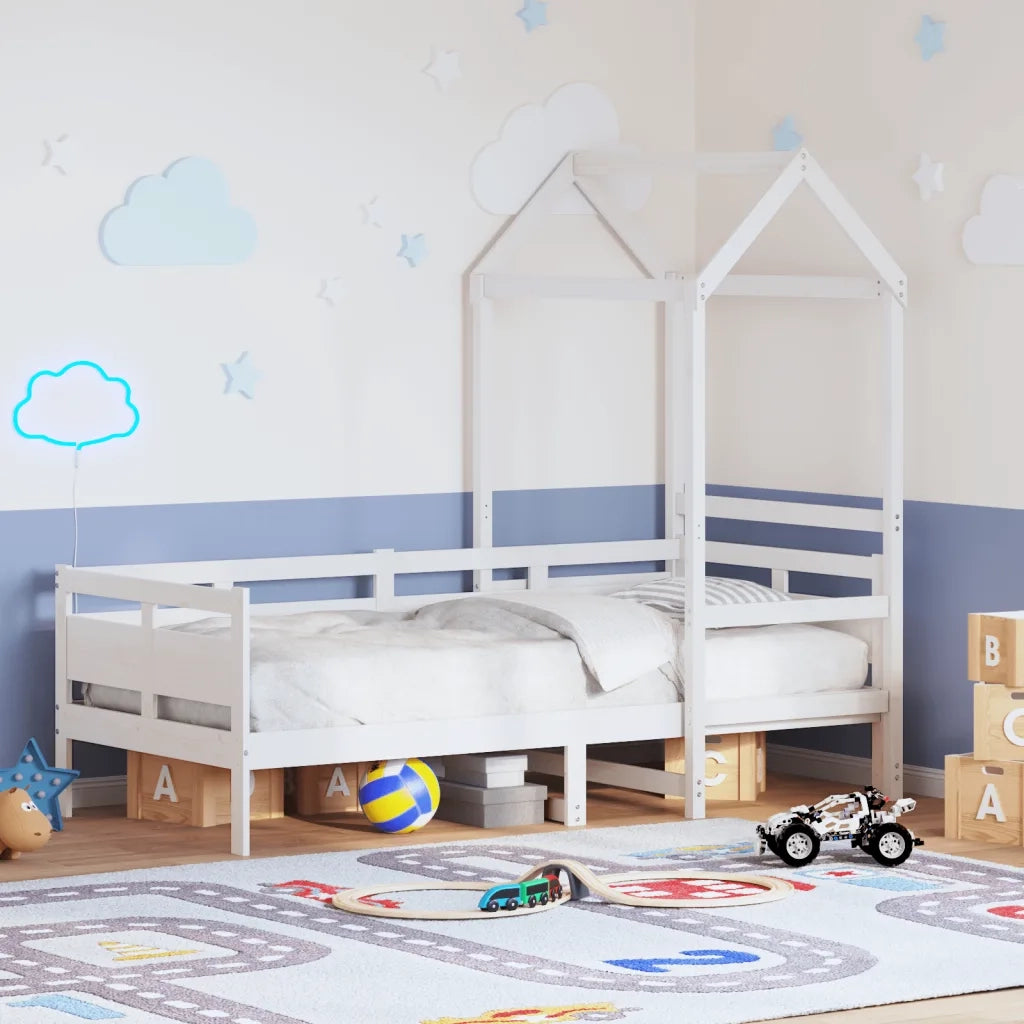 Dormeuse con Tetto 80x200 cm Bianco in Legno Massello di Pino 3282291
