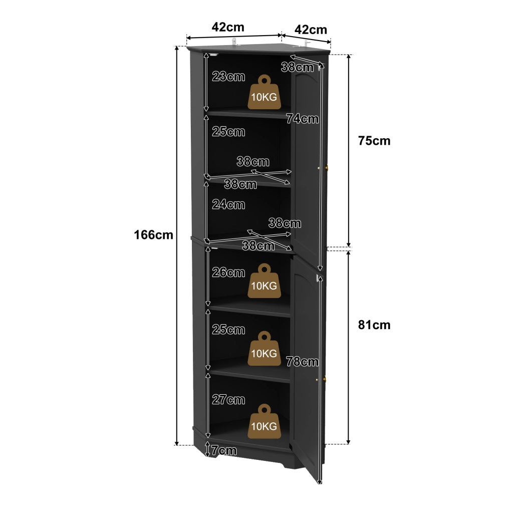 Armadio angolare 42x42x166 cm con ripiani regolabili in MDF nero