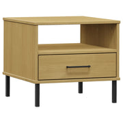 Comodino | Armadio da Notte | Mobiletto da notte con Gambe in Metallo Marrone Legno Massello Pino OSLO