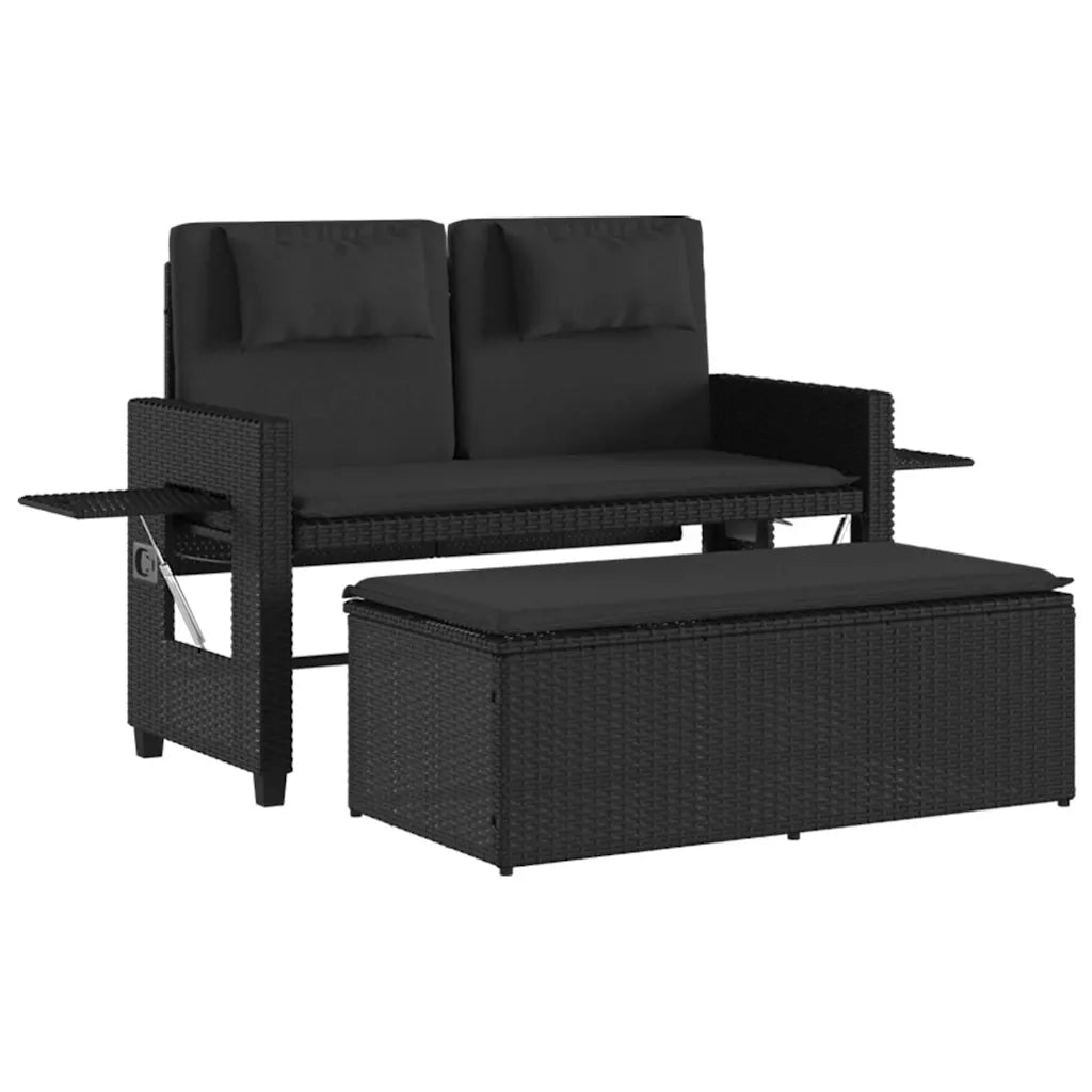 Panca Reclinabile da Giardino con Cuscini-Sgabello-Sedia da esterno Nera in Polyrattan 392276