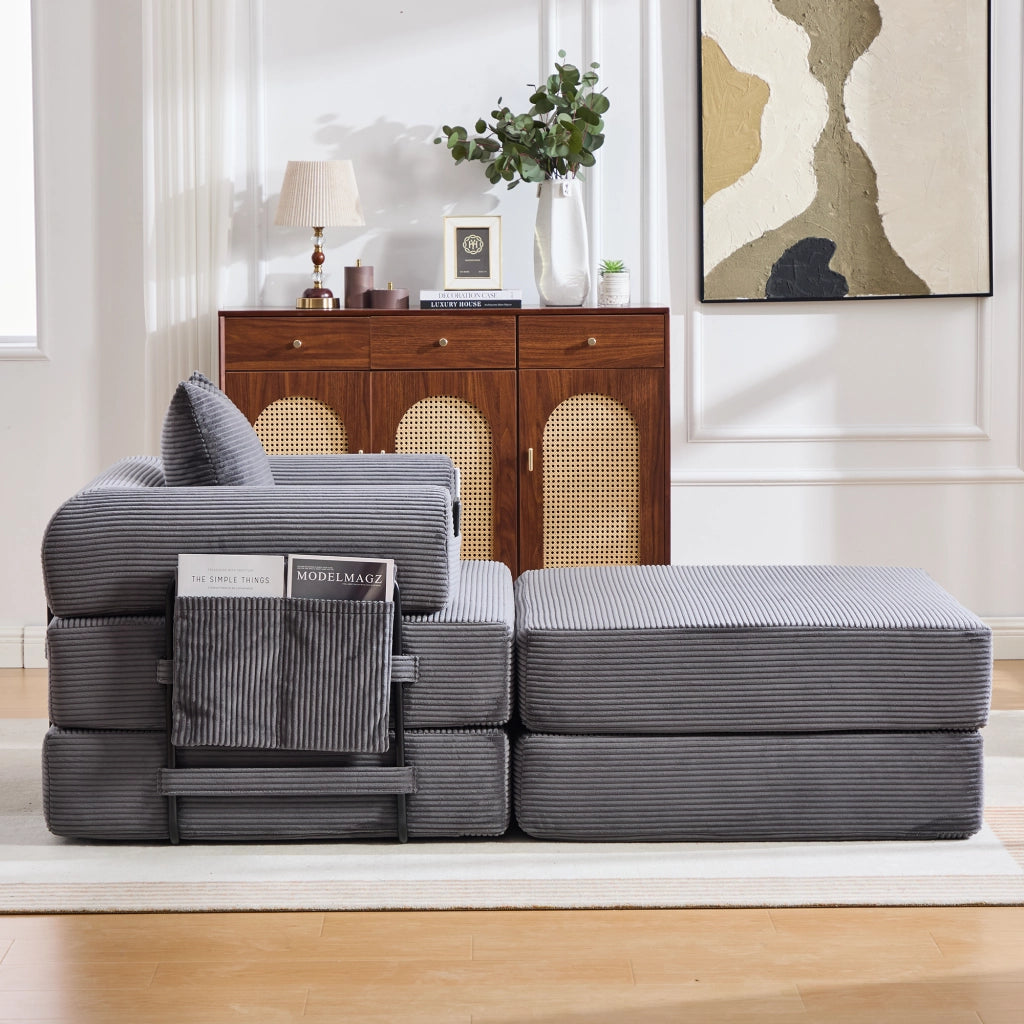 POUF Pieghevole 109x95x43 cm in Corduroy Grigio Scuro