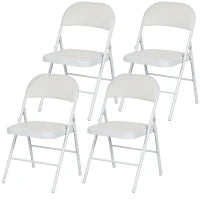 Set 4 Sedie Pieghevoli Imbottite con Schienale, Struttura in Acciaio, Bianco