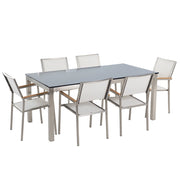 Set da pranzo da giardino bianco con piano in vetro Nero 6 posti 180 x 90 cm