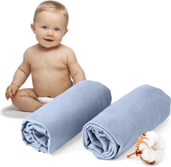 Set di Cuscini per Culla in Due Pezzi - Blu chiaro, 100% Cotone, Certificato Oeko-Tex