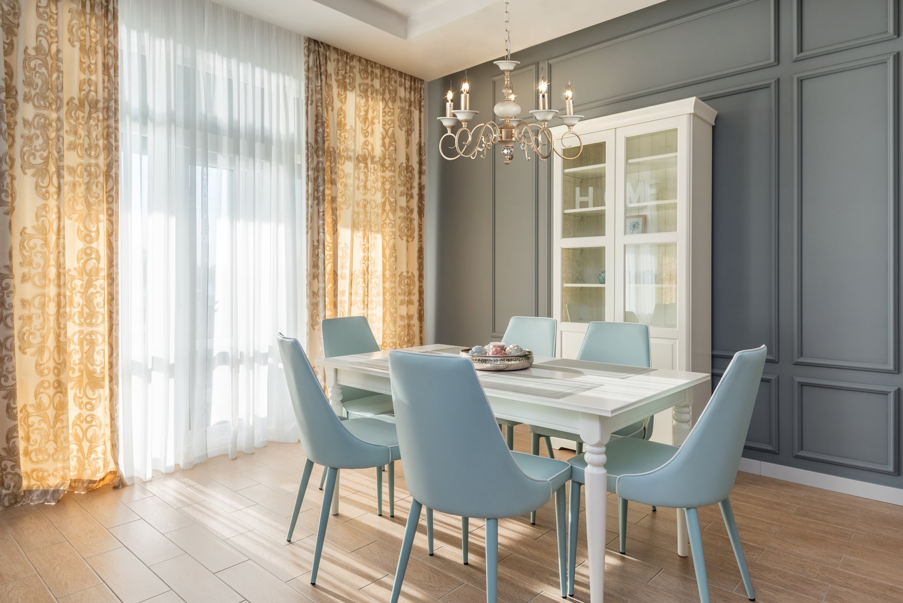 Lampadario Elegant in Metallo Perla Crema con Oro