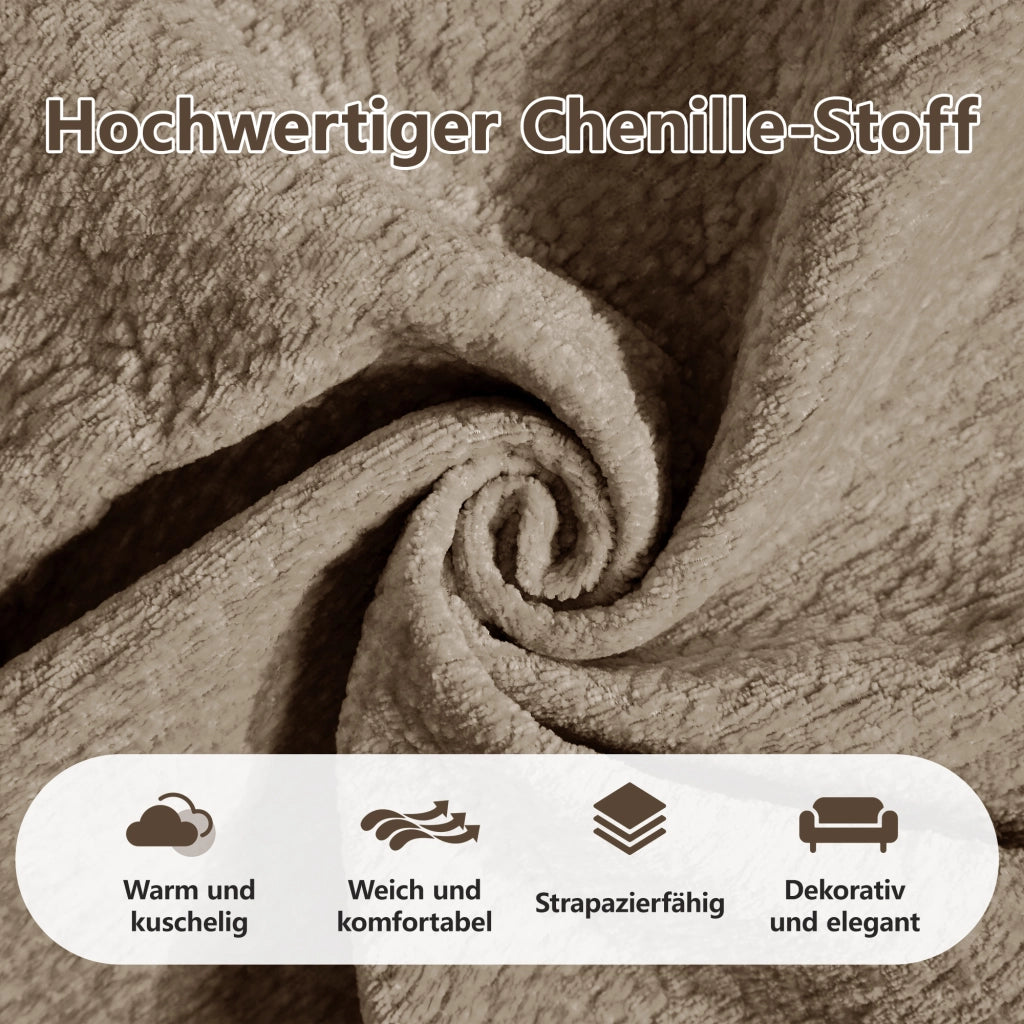 Divano ad angolo modulare a U con seduta confortevole e cuscini mobili in chenille marrone 330 × 149 × 90 cm