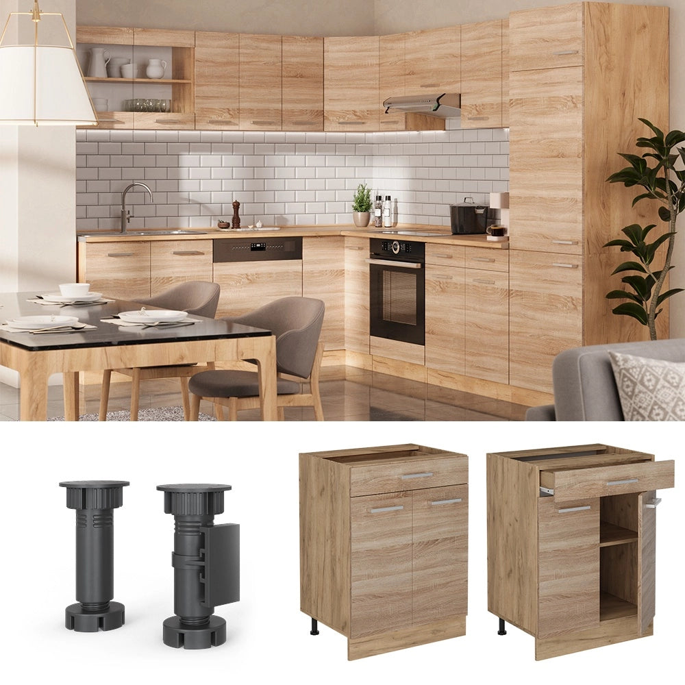 Mobiletto base per cucina R-Line Sonoma/Rovere dorato 60 cm con cassetto, senza piano di lavoro Vicco