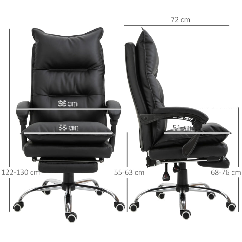 Sedia da ufficio in ecopelle ergonomica con poggiapiedi, braccioli e schienale reclinabile, girevole, nero