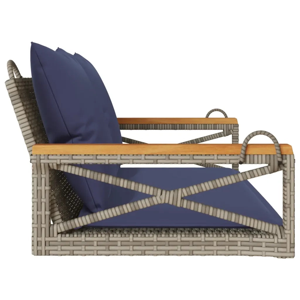 Panca da Giardino | Panchina Dondolo con Cuscini Grigia 109x62x40 cm in Polyrattan