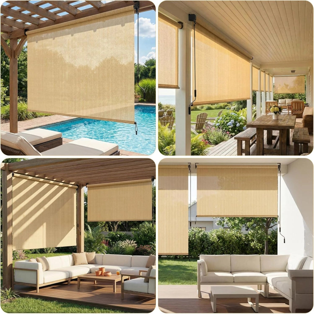 Tenda da sole verticale 120 x 180 cm, in HDPE per pergolato, tenda da sole, tubo in alluminio con manovella wireless, per balcone, terrazza, giardino, cachi, 1 pezzo