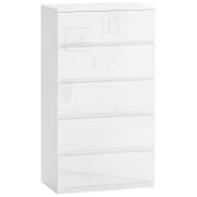 Cassettiera Moderna 5 Cassetti Antiribaltamento in Legno, 55x33x100 cm, Bianco Lucido