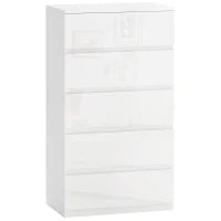 Cassettiera Moderna 5 Cassetti Antiribaltamento in Legno, 55x33x100 cm, Bianco Lucido