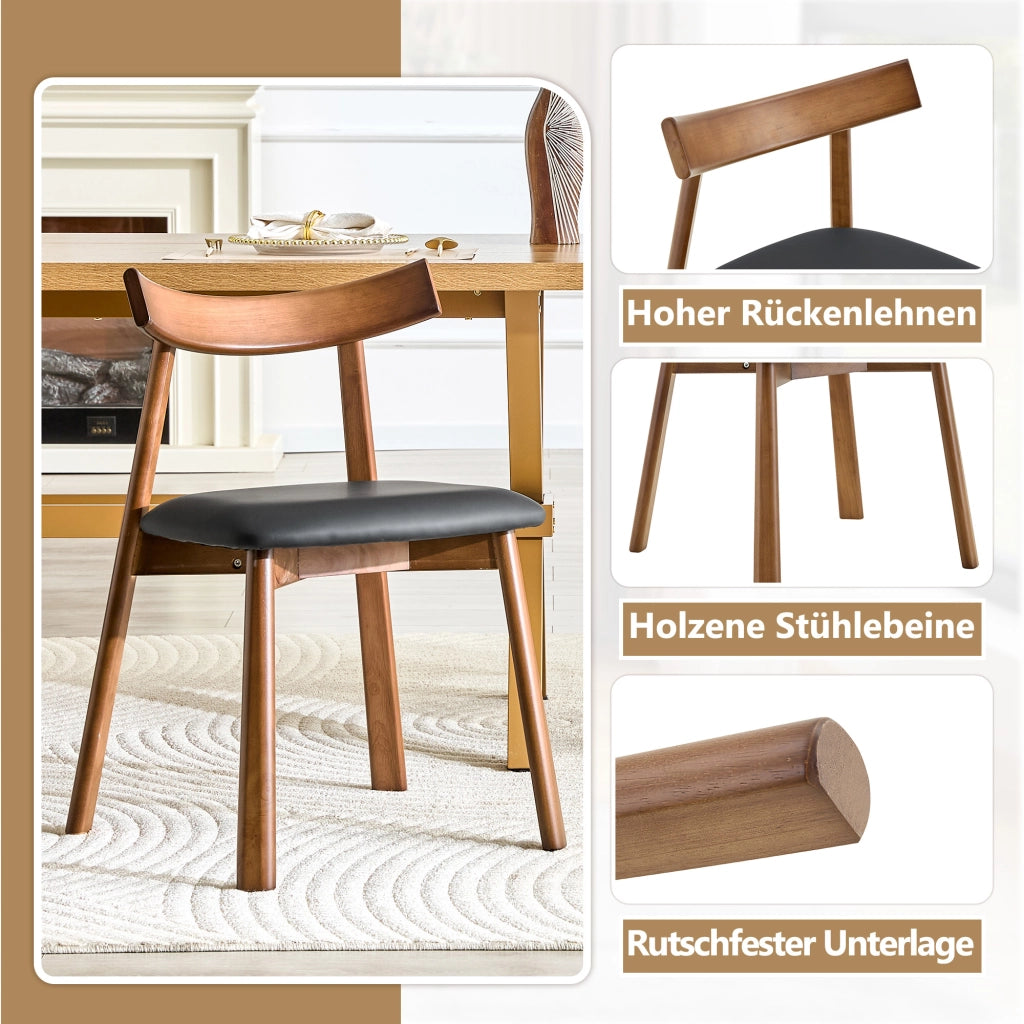 Sedia da Pranzo Set da 2 con Schienale Ergonomico e Seduta Imbottita in Legno di Hevea Nero