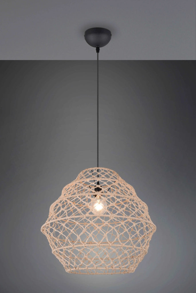 Lampada a sospensione, canapa e metallo, naturale e nero, D 60 cm, Hive