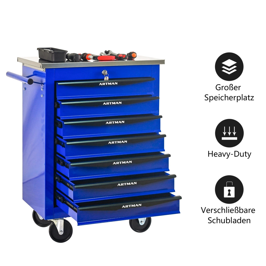 Mobile contenitore con 7 cassetti e ruote con chiusura a chiave per garage; officina e magazzino