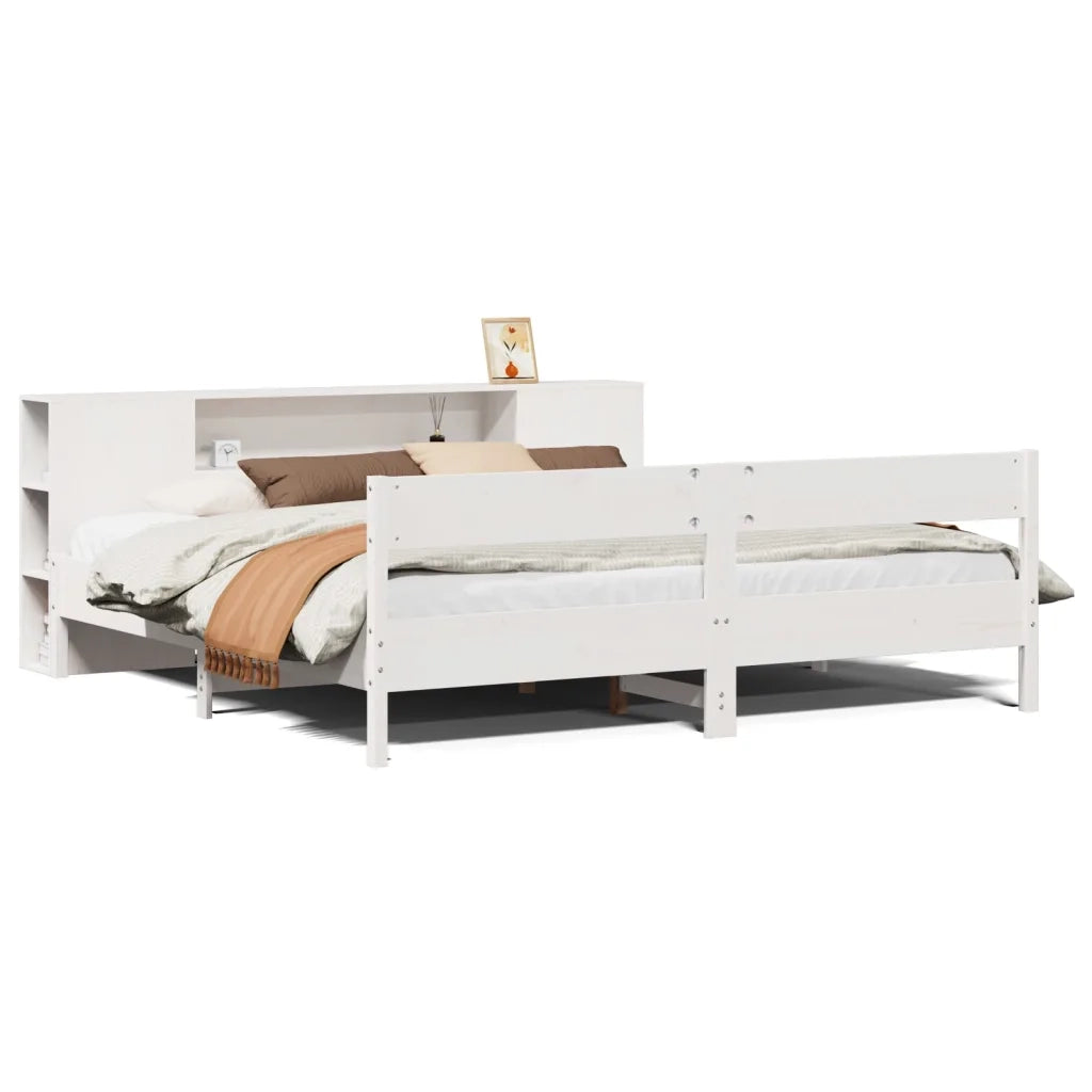 Letto Libreria senza Materasso Bianco 200x200 cm Legno di Pino