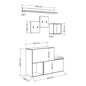 Mobile Ingresso con Scarpiera e Appendiabiti 120x36,5x87,5 cm in MDF Holdon Tortora Dark Coffee