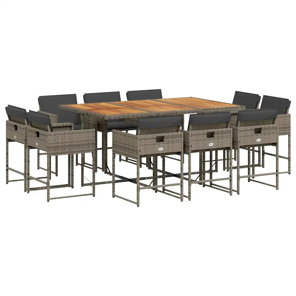 Set da Pranzo da Giardino 11pz con Cuscini in Polyrattan Grigio 3278161