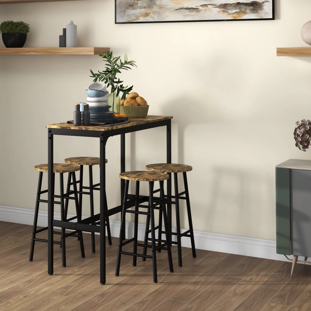 Set Tavolo da Pranzo e Sedie 5 Pezzi ¨C zephmum ¨C Rettangolare, Nero e Marrone