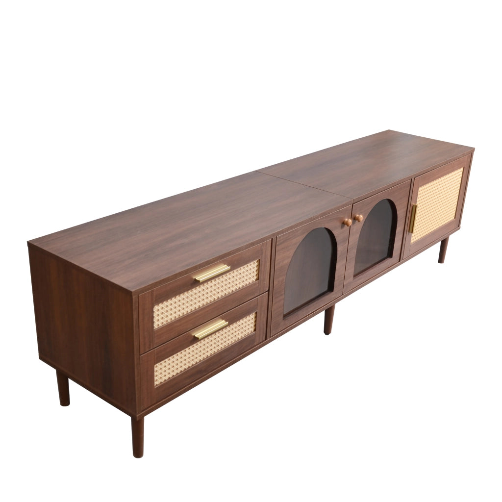 Mobile TV 180 cm ¨C MINIMAL ¨C Marrone, LED, Vetro, Rattan, 2 Cassetti