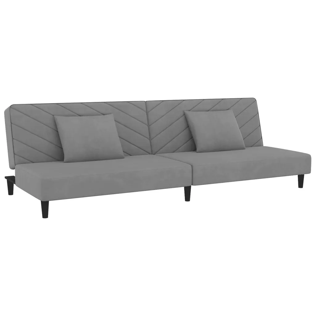 Divano Letto a 2 Posti con 2 Cuscini Grigio Chiaro in Velluto 375910