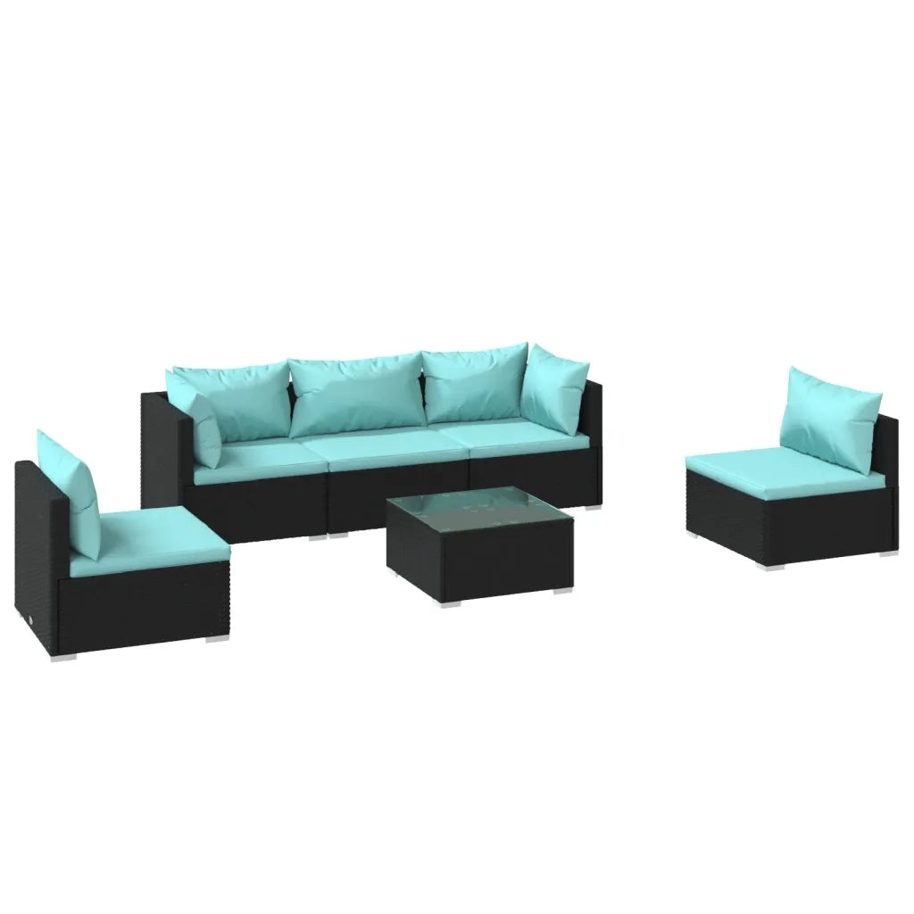 Set Divani da Giardino 6 pz con Cuscini in Polyrattan Nero cod mxl 34586