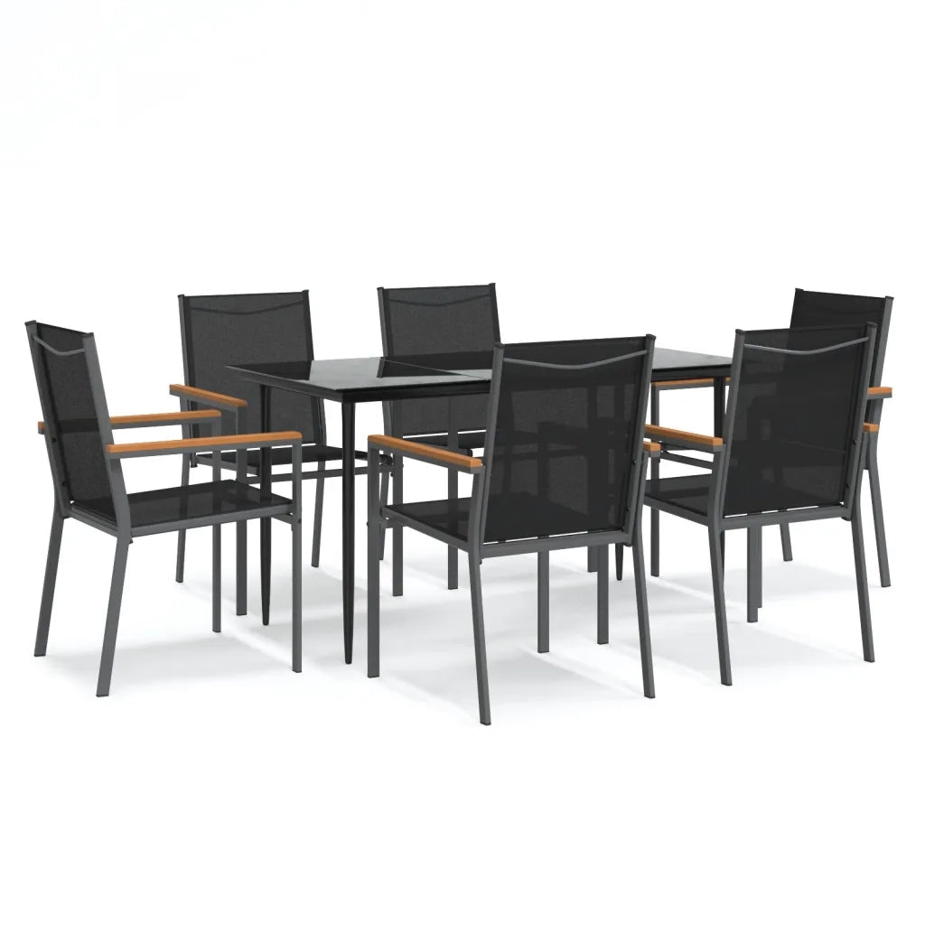 Set da Pranzo da Giardino 7 pz Nero in Textilene e Acciaio 3187036