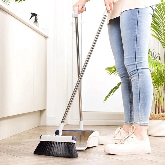 Set di Pennello e Scopa a Manico Lungo per Pulizia Profonda - Pennello con Setole Molli e Testa Girevole - Adatto per Tutti i Pavimenti Duri - Parquet - Gres Porcellanato - Pavimento Multisuperficie Asciugapavimento