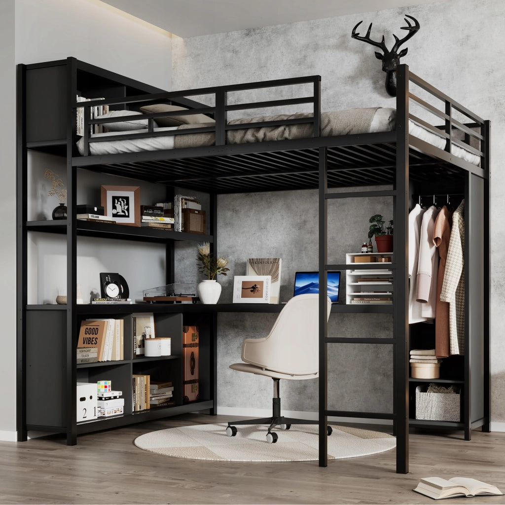 Letto a castello con scrivania e armadio - Xylo - 140x200 cm - Nero