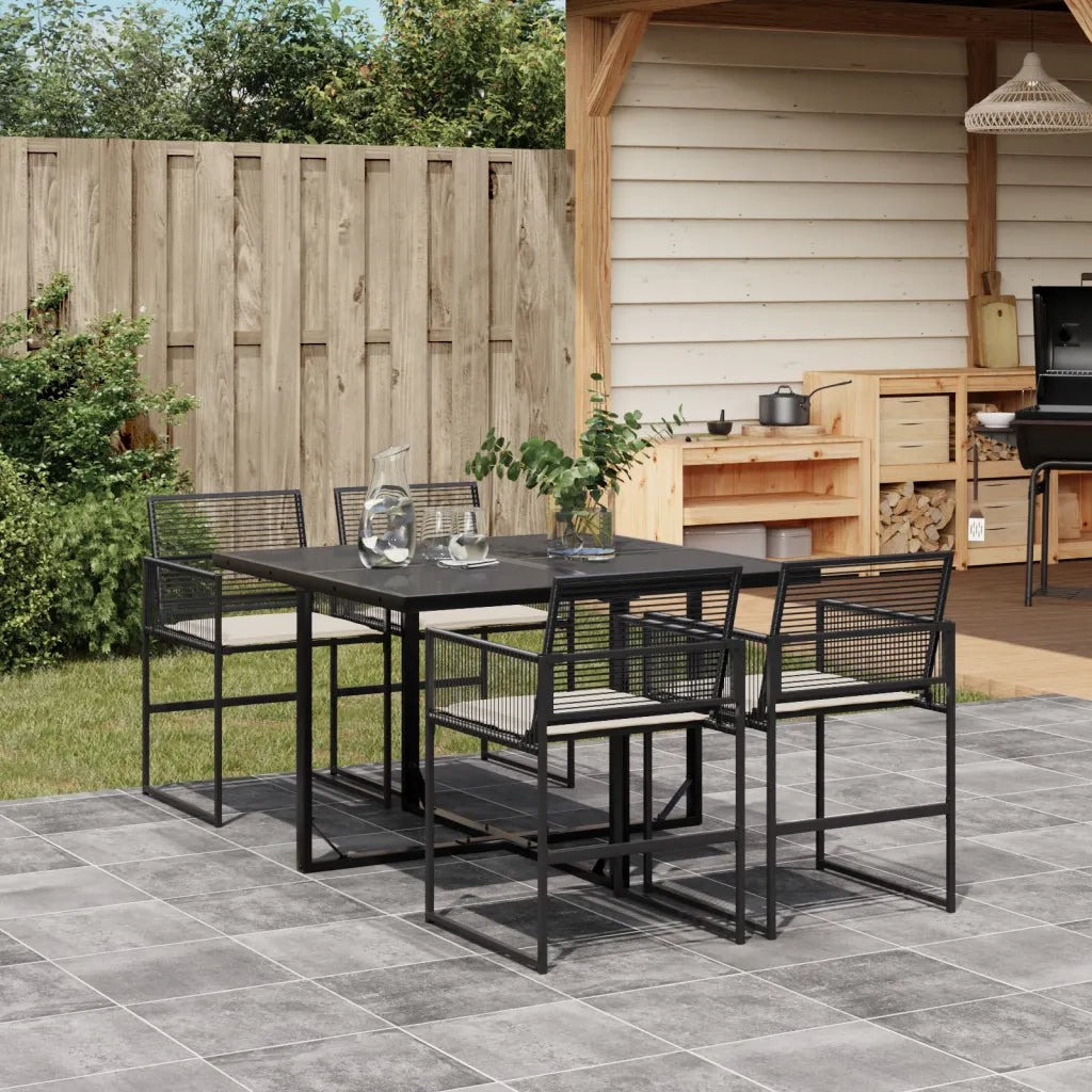 Set da Pranzo da Giardino 5 pz | Set Salotto da Giardino Nero con Cuscini in Polyrattan