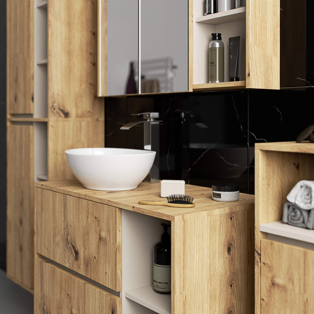 Pensile bagno con specchio VAMI Rovere Artisan, Cashmere 90 cm 2 ante 90x15x75 cm