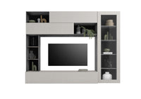 Parete Attrezzata Design Contemporaneo 277x40x210 cm con Anta Vetro Pratiko Ghisa e Pietra