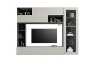 Parete Attrezzata Design Contemporaneo 277x40x210 cm con Anta Vetro Pratiko Ghisa e Pietra