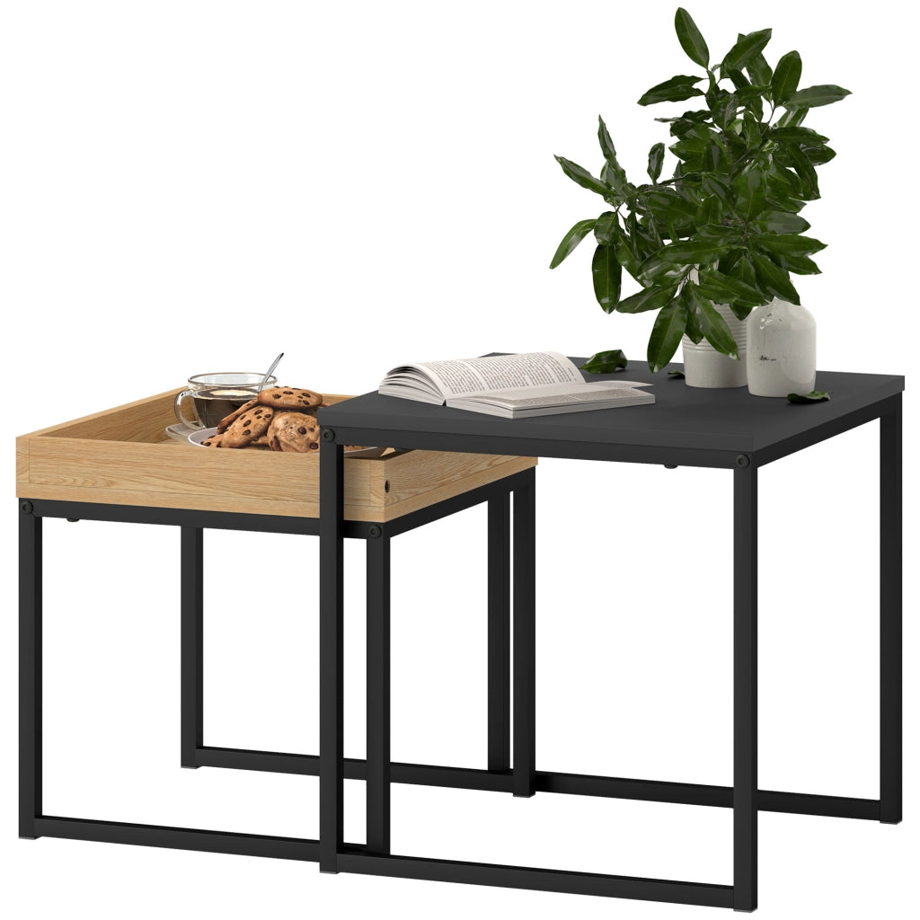 Tavolino da Caff¨¨ Moderno ¨C Zephmum ¨C Legno e Acciaio, Nero, 45x45x45 cm e 40x40x40 cm