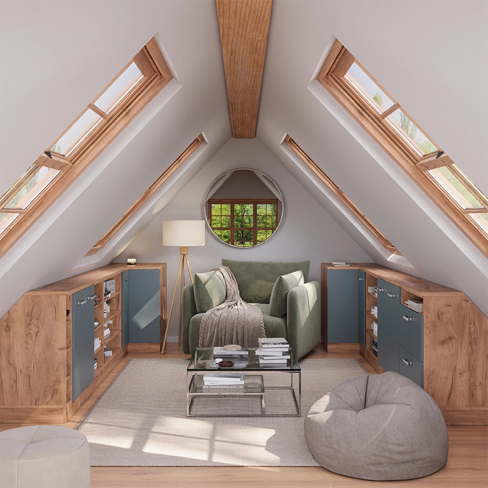 Armadio per soffitti inclinati Rion Grigio-blu/Rovere dorato 80 x 83.8 cm con 2 porte, carcassa 60 cm profondità Vicco