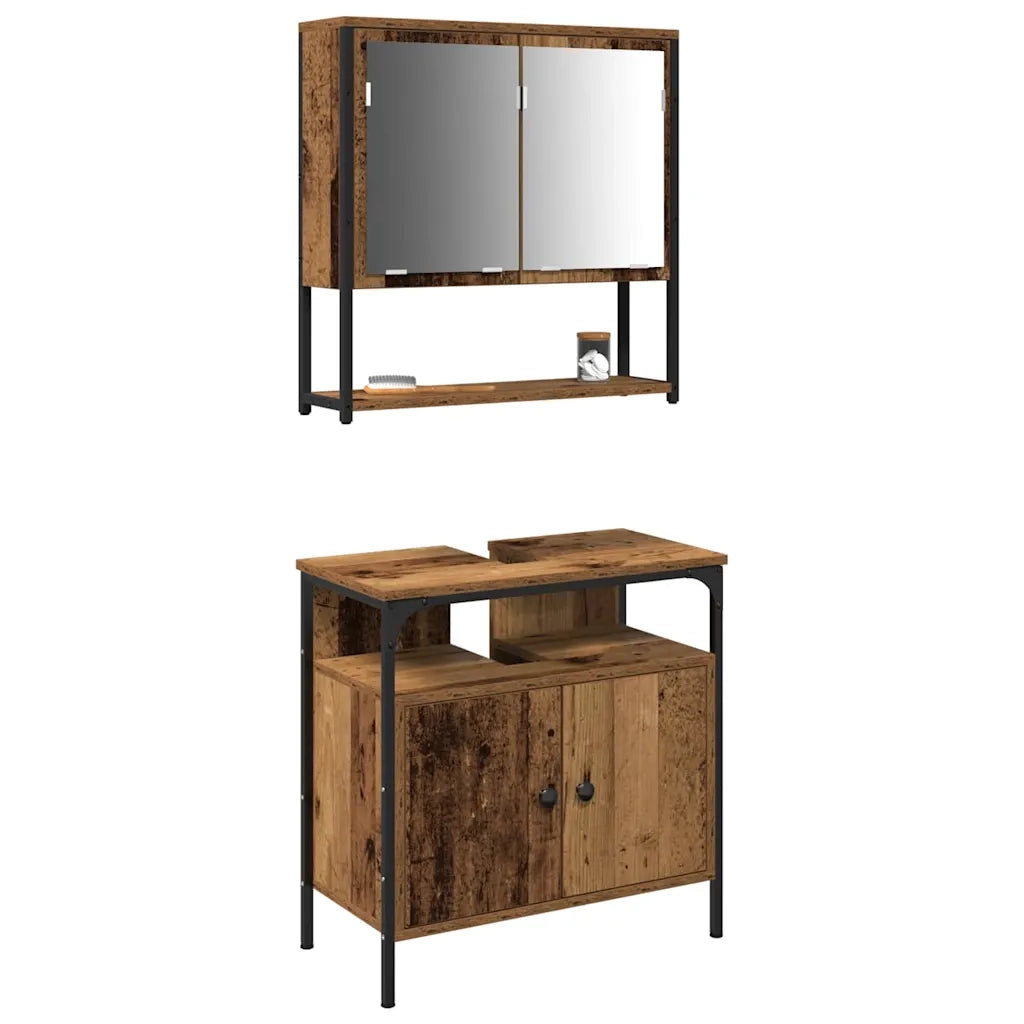 Set di mobili per il Bagno | Armadio da bagno 2 pz Marrone Legno multistrato