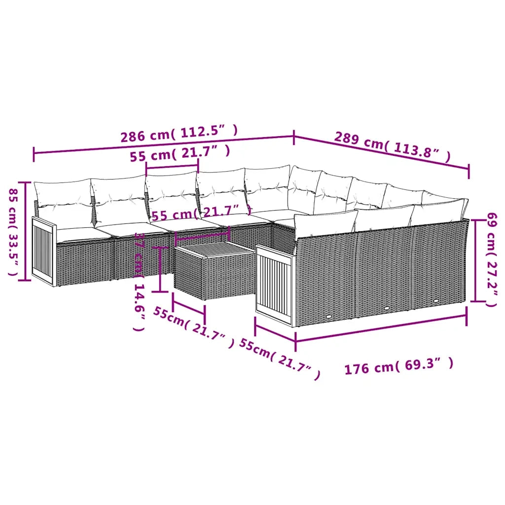 Set Divani da Giardino 12 pz con Cuscini Grigio in Polyrattan 3228119
