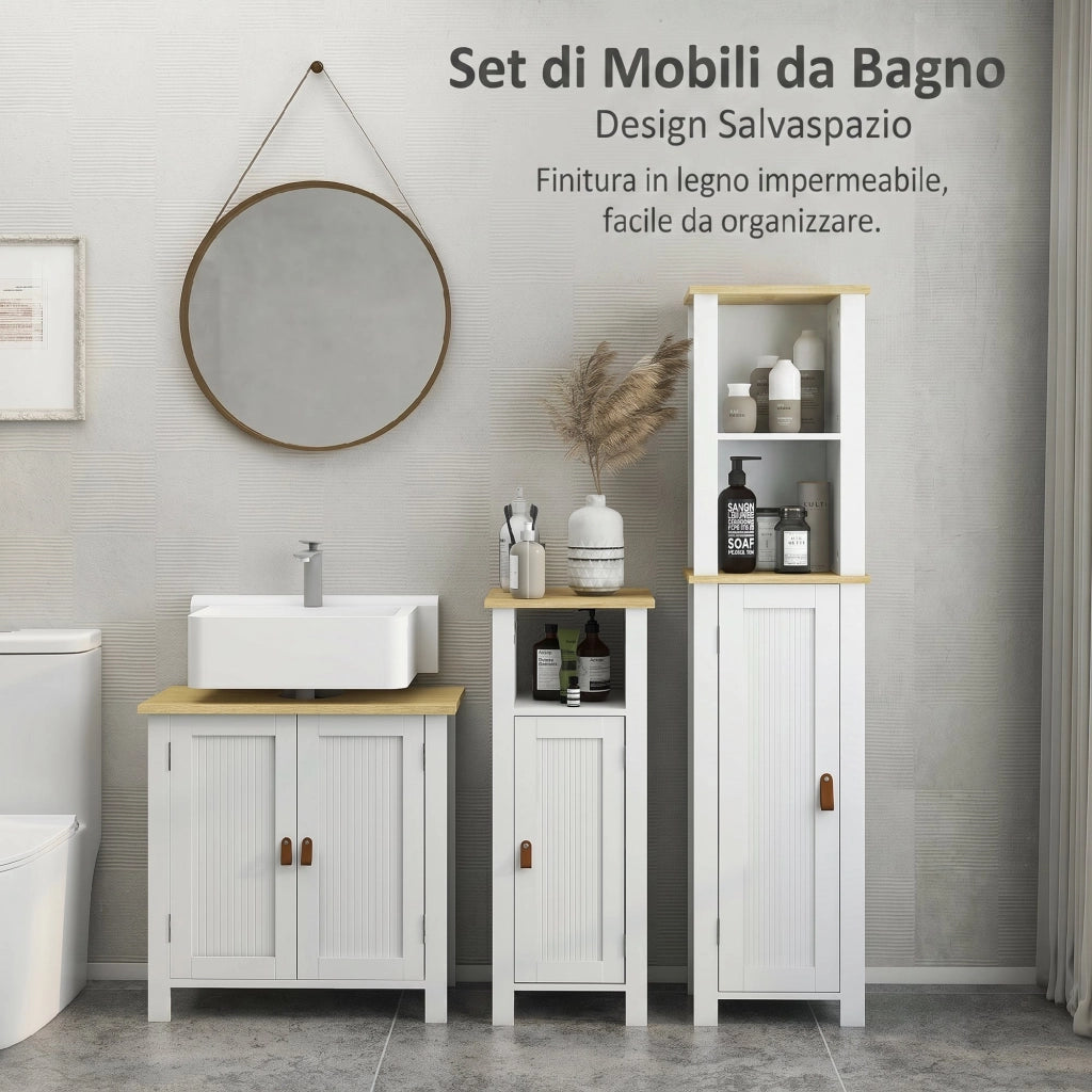 Mobile sottolavabo bagno con 2 ante e ripiano regolabile, 60x30x60 cm, bianco