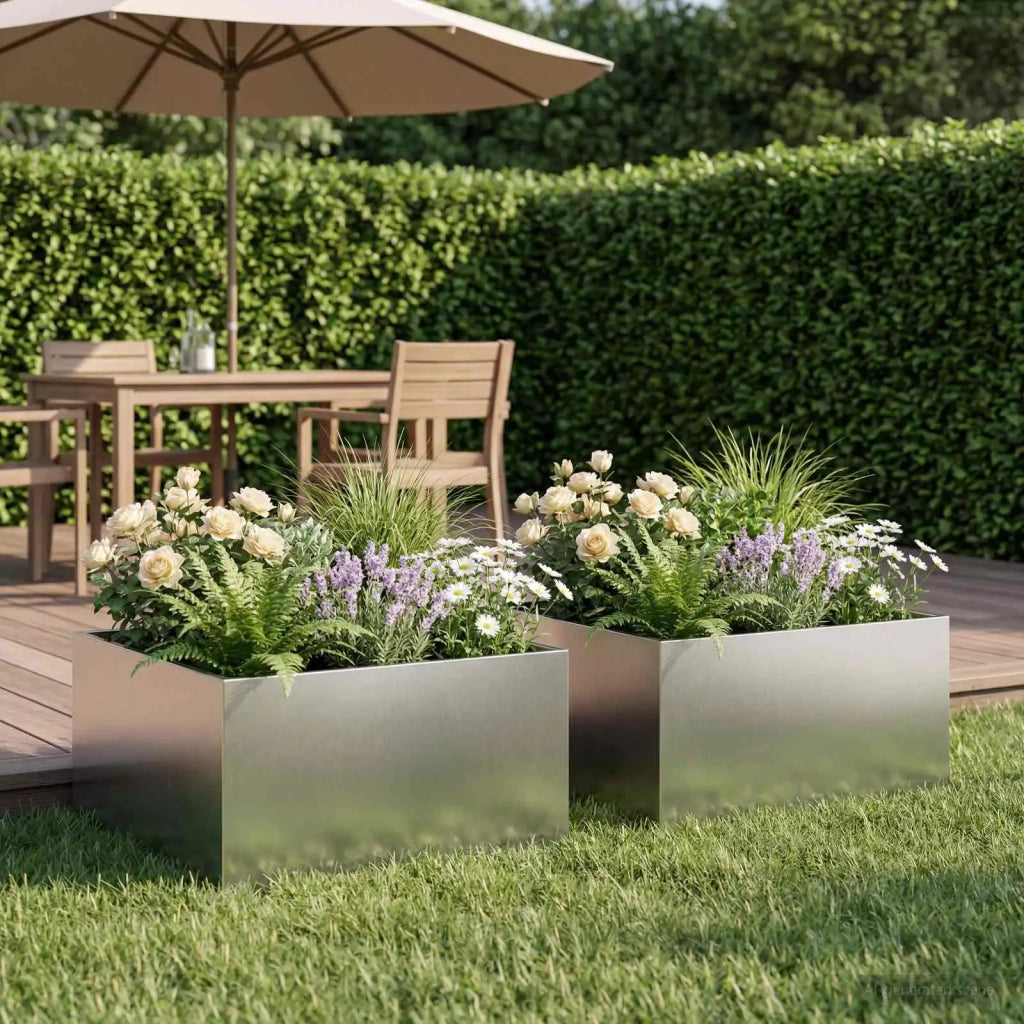 Vaso da giardino 2 pz Argento 40 x 40 x 30 cm Acciaio Inox 8005045