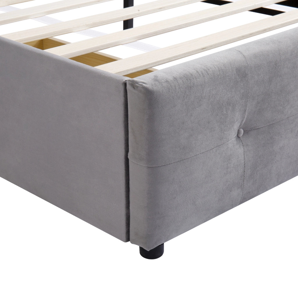 Letto imbottito 90x200 cm con testiera; 1 cassetto e rete a doghe; grigio
