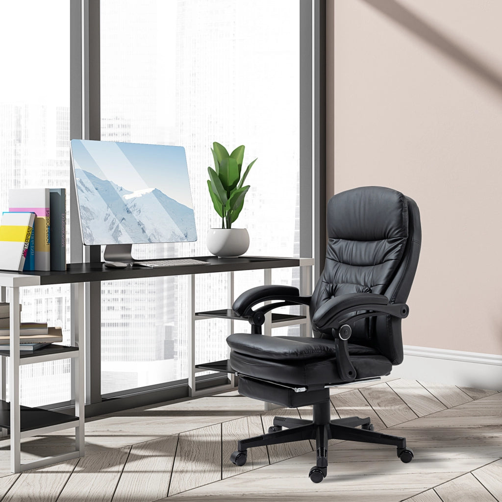 Sedia da Ufficio Massaggiante in Similpelle con Presa USB, 64x69x107-115cm, Nero