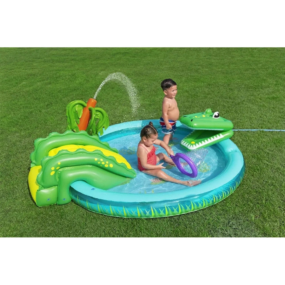 Trade Shop - Play Center Gonfiabile Crocodile Cove Piscinetta Per Bambini 224 X 181 X 72 Cm 53166 -