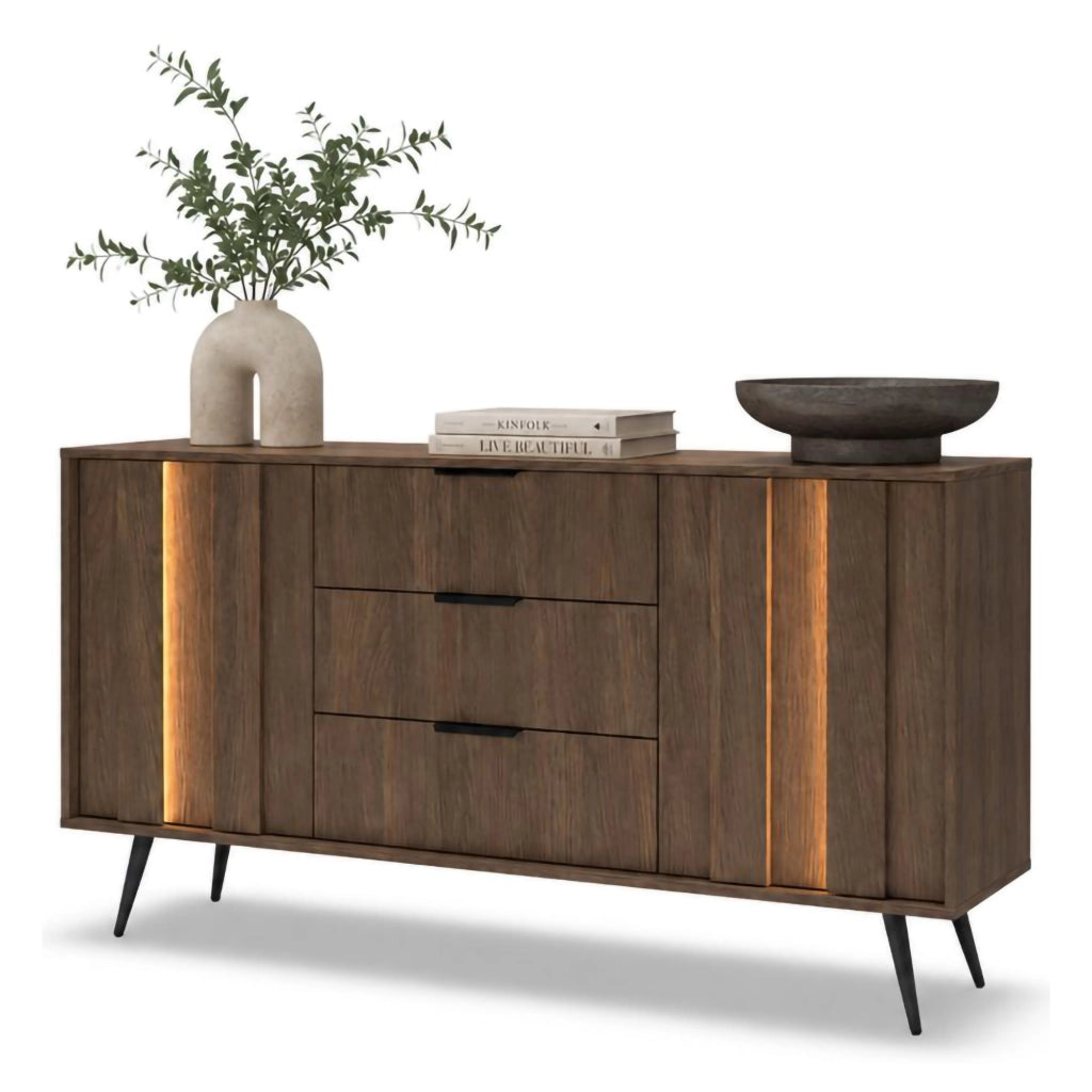 Madia Hahasasi, Credenza 3 Cassetti, 154x40x87h cm Marrone Noce