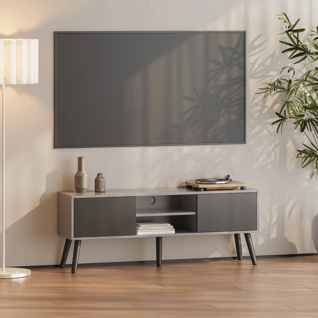 Mobile Porta TV Eskilstuna a 2 Ante e Ripiani 120 x 30 x 47 cm - Grigio Chiaro/Nero [en.casa]
