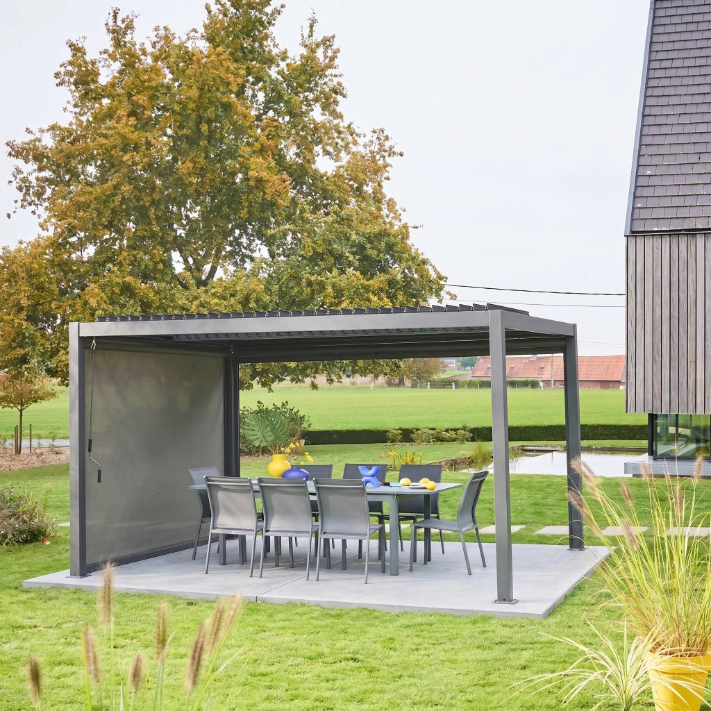 Pergola bioclimatica 3x4m in alluminio e acciaio  + tenda 3m,