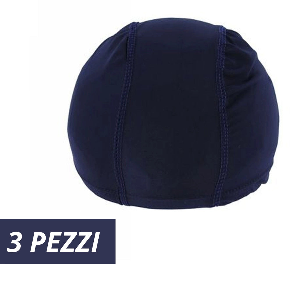 Trade Shop - 3 Pz Cuffia Piscina Mare Nuoto Pressata Monocolore Blu Con Fascia Elastica 2 Cm -