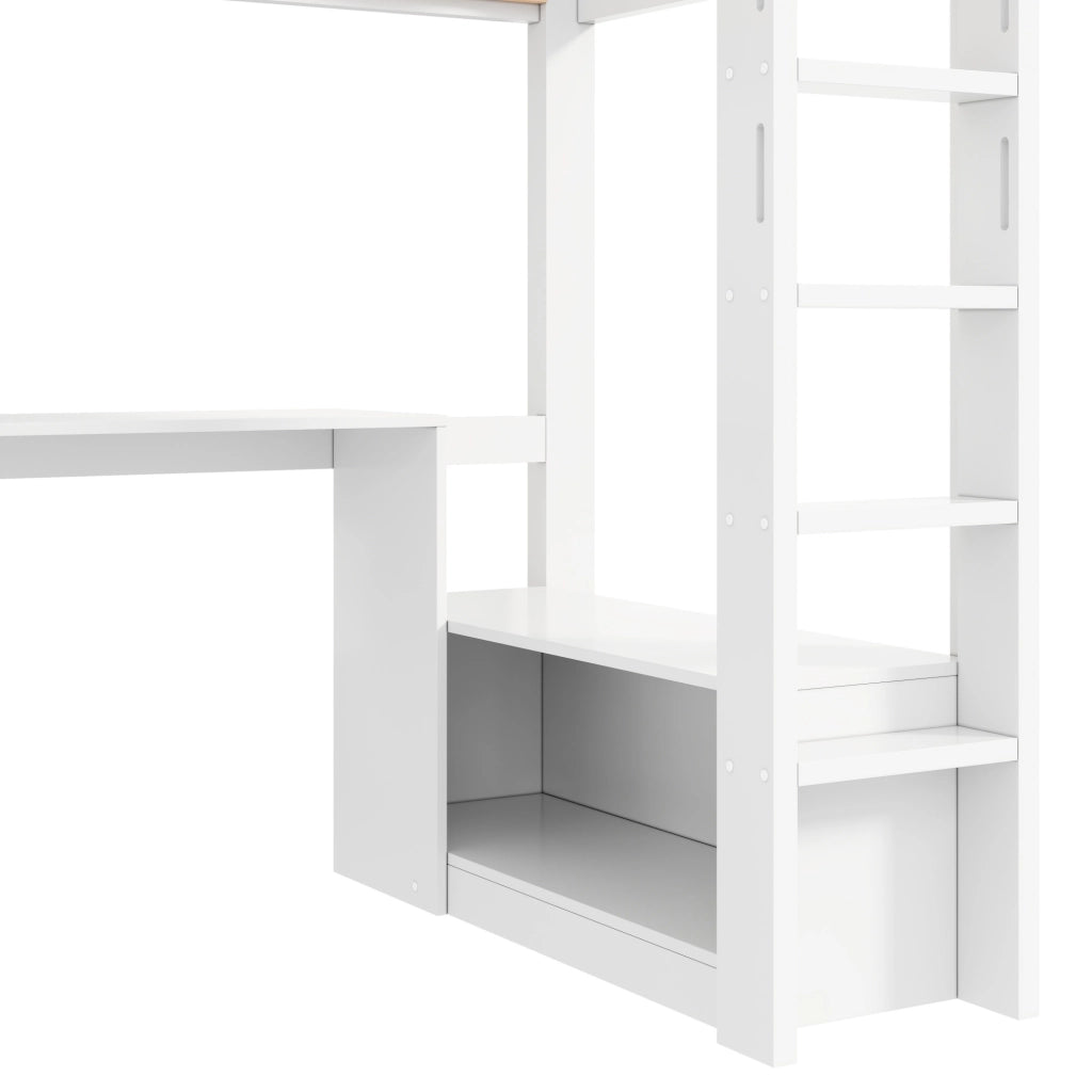 Letto a soppalco 90x200 bianco con scrivania integrata armadio e cassetti
